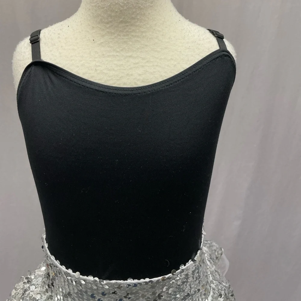 Weissman silver sequins dance dress black top size medium dance costume